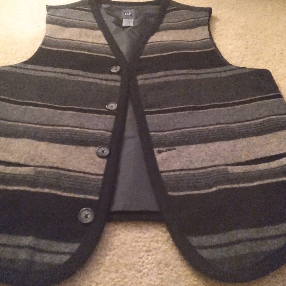 Gap Rare Striped Vest Wool‎ Blend Button Up Vintage Western Dadcore Y2K